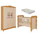 Ver imagem 1 de Berço Americano Mirelle e Guarda Roupa Infantil Ariel 4 Portas Off White Bétula com Colchão Gazin– C