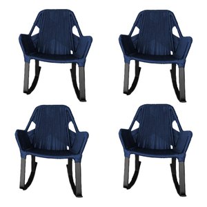 Kit 4 Cadeiras de Balanço Athenas Corda Náutica Base em Alumínio Preto/azul Marinho