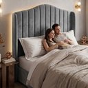 Ver imagem 1 de Cabeceira Estofada Cama Box Casal Padrão Arya 140cm Moderna Premium Veludo Cinza - Abmaza