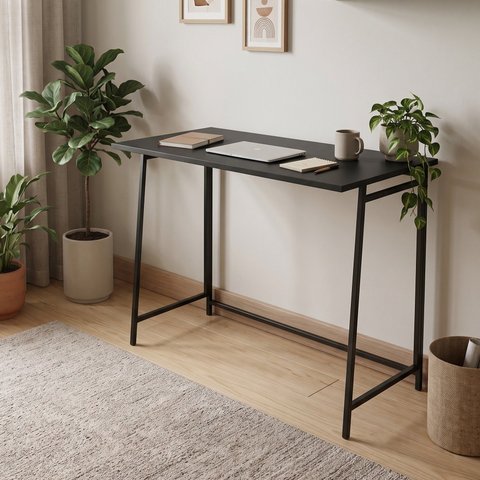 Escrivaninha Mesa Escritório Dobrável Montada P1044 80cm Industrial Grafite e Preto Cinza