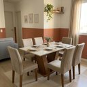 Ver imagem 1 de Conjunto Mesa de Jantar com 6 Cadeiras Estofadas e Tampo de MDF 160x80cm Chocolate/Off White