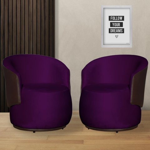 Kit 2 Poltronas Organica Beatriz Veludo Roxo C/ Composê Corano Marrom - Lm Decor