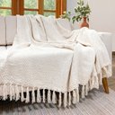 Ver imagem 2 de Manta Sofá Xale Decorativo 2,10 X 1,50m Boêmio Chevron Cru Bege Artesanal Minimalista Rústico Grande