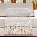 Ver imagem 4 de Manta Sofá Xale Decorativo 2,10 X 1,50m Boêmio Chevron Cru Bege Artesanal Minimalista Rústico Grande