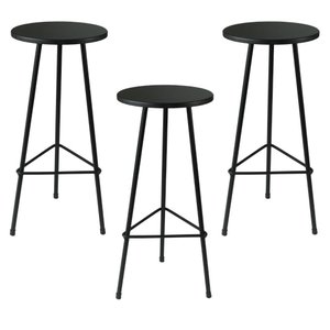 Kit 3 Banquetas Retro Ferro Industrial Acento Madeira 70cm Preto