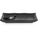 Ver imagem 5 de 6 Pratos Pretos Sushi com Molheira 19x12cm Melamina Travessa Servir Gourmet Mix