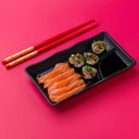 Ver mais imagens de 6 Pratos Pretos Sushi com Molheira 19x12cm Melamina Travessa Servir Gourmet Mix