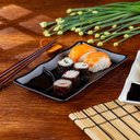 Ver imagem 4 de 6 Pratos Pretos Sushi com Molheira 19x12cm Melamina Travessa Servir Gourmet Mix