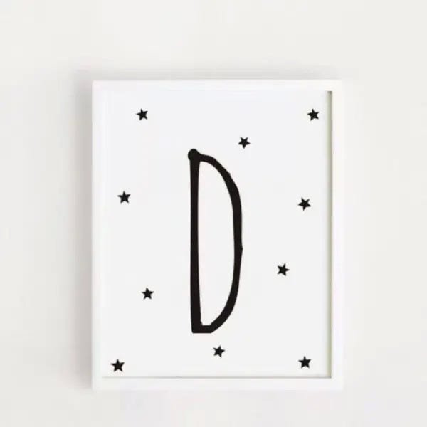 Quadro infantil decoração quarto letra D estrelas pequenas | MadeiraMadeira