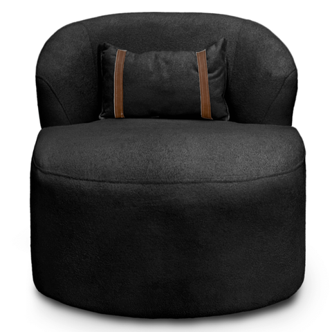 Puff Poltrona Decorativa Orgânica Roma Sala Bouclé com Almofada:preto