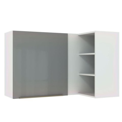 Armário Aéreo de Canto com Adega Acoplada Madesa Lux 1 Porta Branco/Cinza Cor:Branco/Cinza