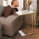 Ver imagem 4 de Mesa Lateral de Apoio Industrial Compacta Sofá- Branco Dourado