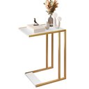 Ver imagem 1 de Mesa Lateral de Apoio Industrial Compacta Sofá- Branco Dourado