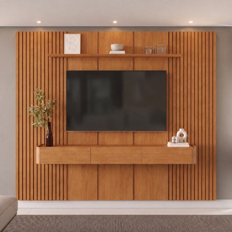 Conjunto Painel Union + Nicho Union Painel 281 cm Nicho Naturalle 3 Gavetas Mavaular