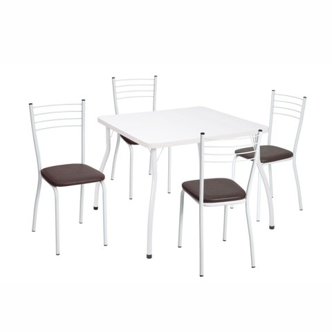 Mesa 4 Cadeiras Assento Marrom 90x90 Quadrada Fil Móveis