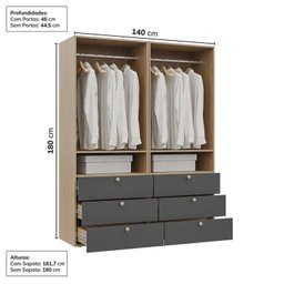Guarda-roupa 2 Módulos 4 Portas 6 Prateleiras 6 Gavetas Frame Cabecasa madeiramadeira - 4