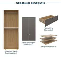 Guarda-roupa 2 Módulos 4 Portas 6 Prateleiras 6 Gavetas Frame Cabecasa madeiramadeira - 3