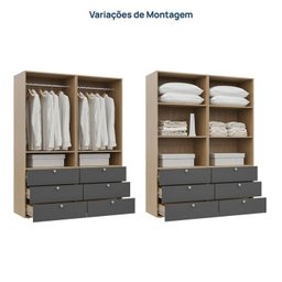 Guarda-roupa 2 Módulos 4 Portas 6 Prateleiras 6 Gavetas Frame Cabecasa madeiramadeira - 13