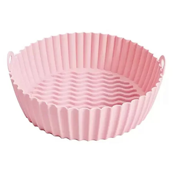 Forma de Silicone Redonda P/ Air Fryer Praticidade na Cozinha!:rosa