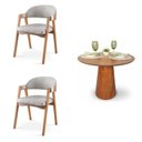 Ver imagem 2 de Conjunto Mesa de Jantar Redonda 90cm com 2 Cadeiras Estofadas Cinza/Marrom Yescasa