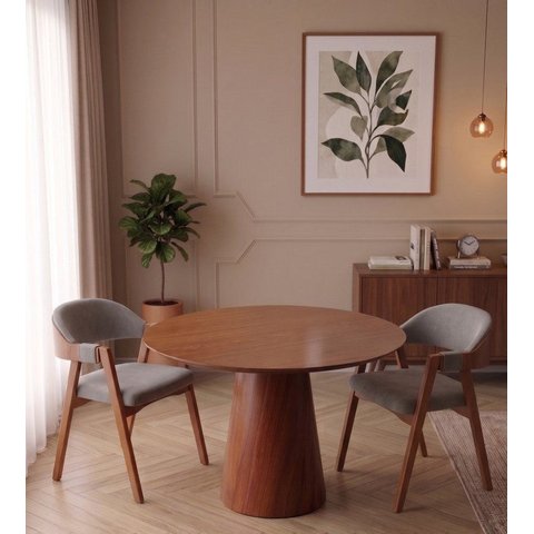 Conjunto Mesa de Jantar Redonda 90cm com 2 Cadeiras Estofadas Cinza/Marrom Yescasa