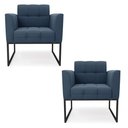 Ver imagem 1 de Kit 2 Poltronas Elisa Suede Azul Marinho Base Metálica Industrial Preto - D'Rossi