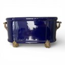 Ver imagem 7 de Cachepot Centro de Mesa em Porcelana Azul Escuro com Detalhes em Bronze 25x56x25cm