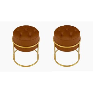 Kit 2 Puff Banqueta Estofado Decorativo Base de Ferro Capitonê Suede Terra Cota Eli Móveis e Decoraç