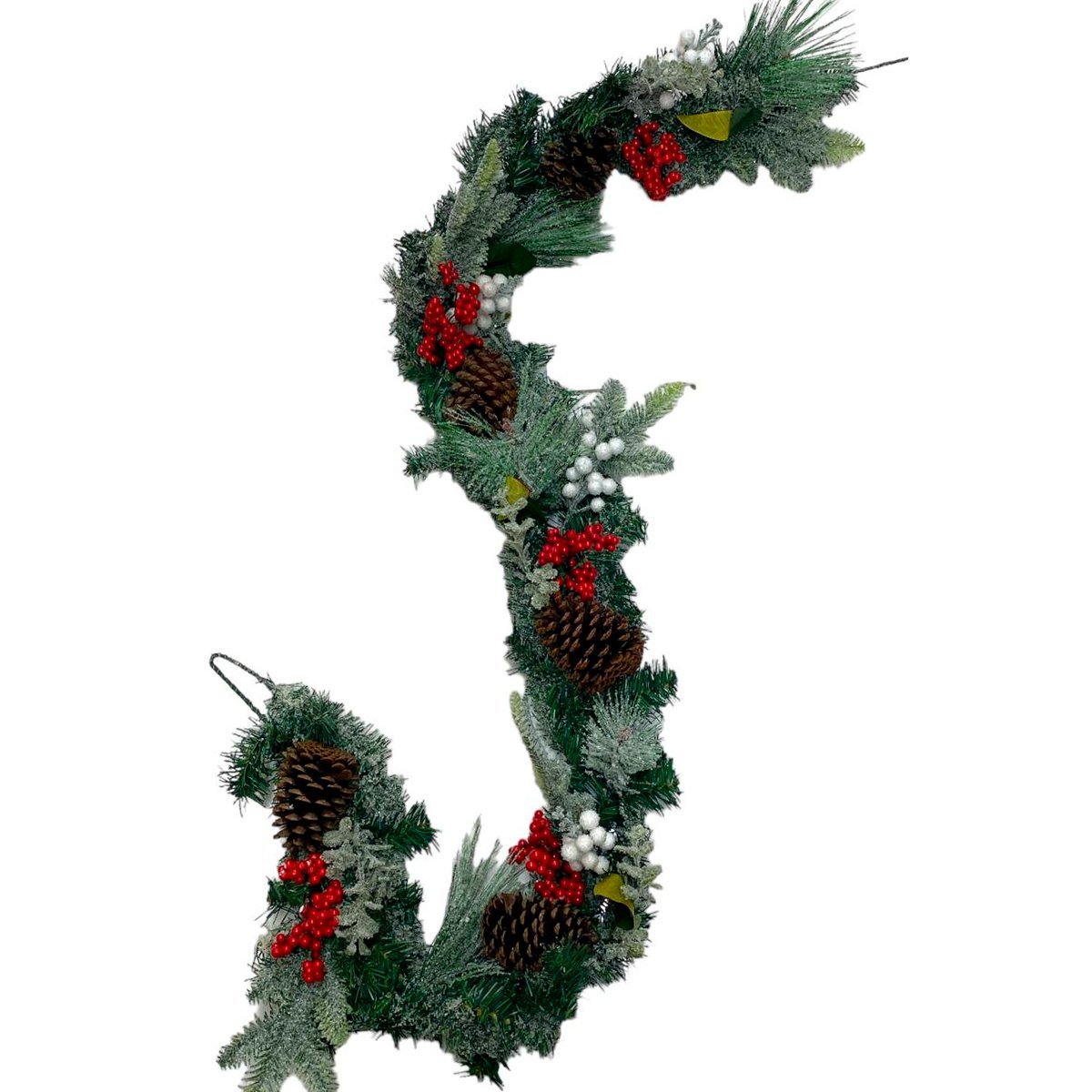 Festão Natalino Luxo Decorado Com Pinhas e Berry Natal 180cm