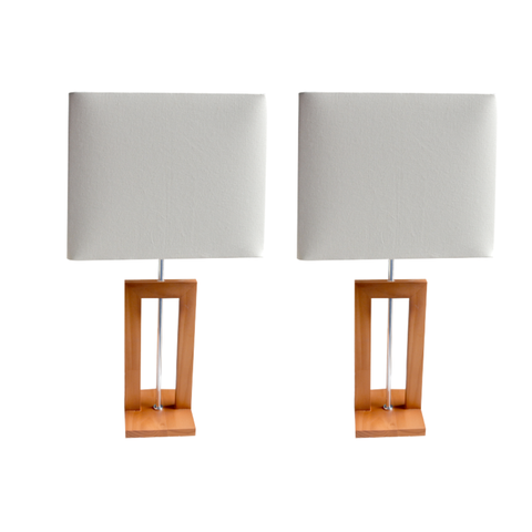 Kit 02 abajur Esther Madeira Cúpula de tecido Retangular