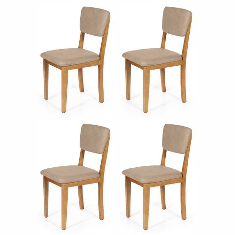Kit 4 Cadeiras de Jantar Madeira Maciça Estofadas Ella Bege - Straub Web
