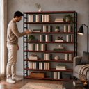 Ver imagem 3 de Estante Multiuso Organizador Livreiro Estilo Industrial 180x180 Preto Mogno
