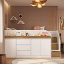 Ver imagem 5 de Cama Infanto Juvenil Estação de Trabalho com Escrivaninha Balcão MDP Branco e Carvalho Completa