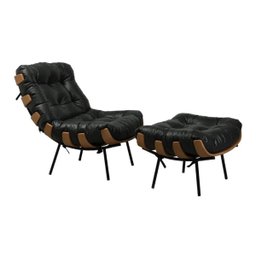 Kit 2 Poltronas Costela com 01 Puff Corino Preto - 9