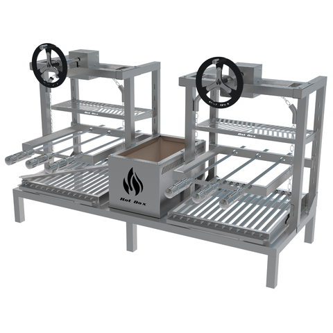 Parrilla Dupla de Alvenaria 118x45 Grelha Argentina com Elevação e 6 Espetos