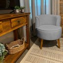 Ver imagem 2 de Cadeira Moderna Estofada para Recepção Clinica Tecido Veludo Macia Pés de Madeira Resistente