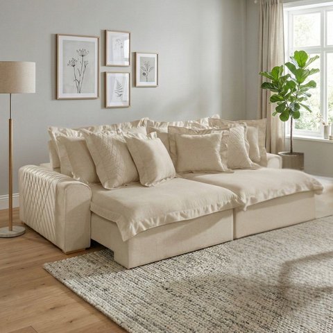 Sofá Retrátil e Reclinável 4 Lugares 290cm Linho Zeus Yescasa