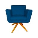 Ver imagem 2 de Kit 2 Poltronas Estofada Base Giratória de Madeira Sala Isabella Suede Azul Royal - Lm Decor