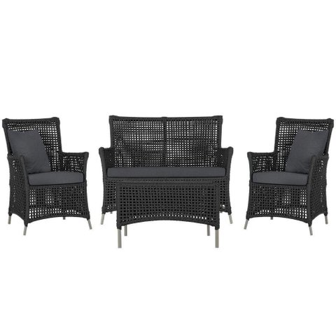 Jogo Sofá 2 Poltronas e Mesa Igapó Fendi E11 Trama Original Preto