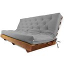 Ver imagem 1 de Sofá Cama Futon L Sarja Cinza em Madeira Nobre Maciça