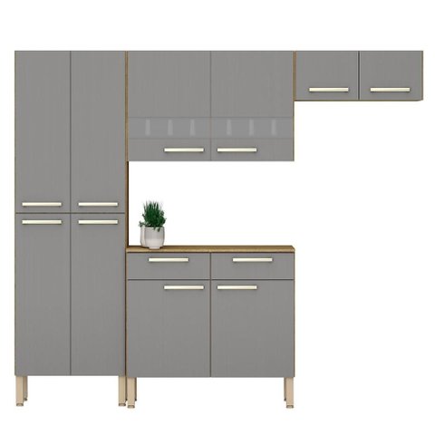 Cozinha com Balcao Nala 222 Cm Freijo Gris Ktp