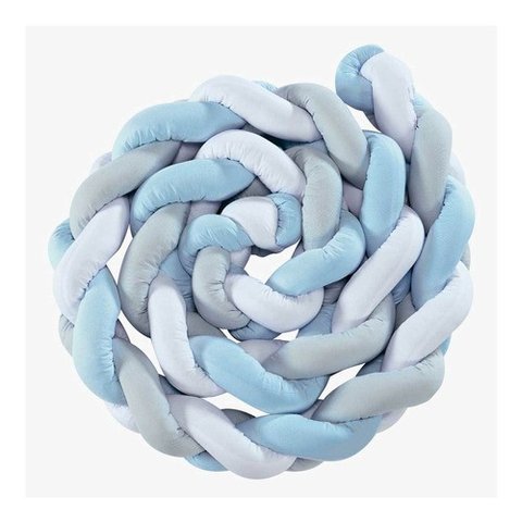 PROTETOR BERÇO ALGODÃO TRANÇA BATISTELA REF:D006 4,00 METROS - Único - Azul, Branco e Cinza