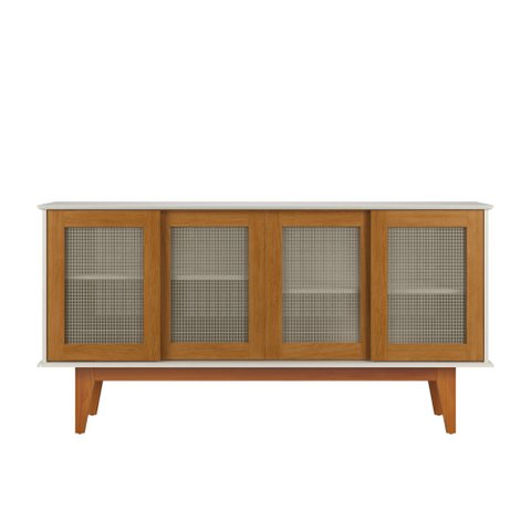 Buffet Aparador Off White com Amêndoa Detroit com 4 Portas Tebarrot Móveis