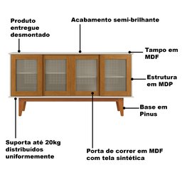 Buffet Aparador Off White com Amêndoa Detroit com 4 Portas Tebarrot Móveis - 9