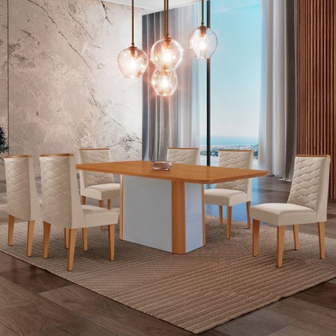 Mesa de Jantar Isadora 180cm Tampo Mdf Laminado com 6 Cadeiras Safira
