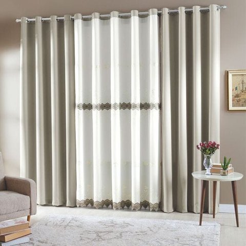 Cortina Sala 300 x 250 cm Quebec Voal Com Forro Caqui Sultan