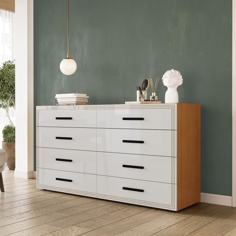 Cômoda Valência com 8 Gavetas 150x84cm Freijó/Branco 240829
