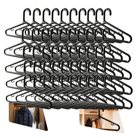 Kit 50 Cabide Reforçado 12mm Resistente Não Marca Roupas - Preto