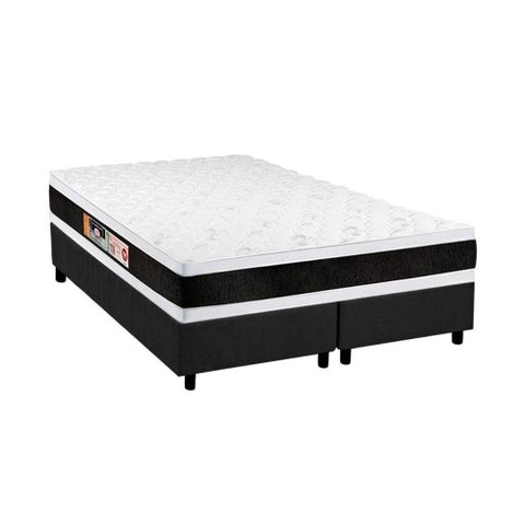 Cama Box King: Colchão Espuma D45 Black e White Double Face + Base Crc Suede Gray(193x203)