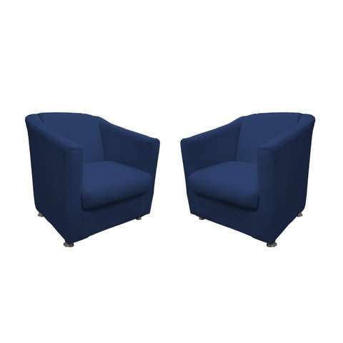 Kit 2 Poltronas Decorativa Biane Suede Azul Marinho Pés Cromado Mz Decor
